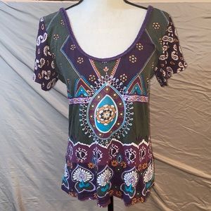 Lucky Brand Colorful Funky Print Women’s T-shirt Size Large